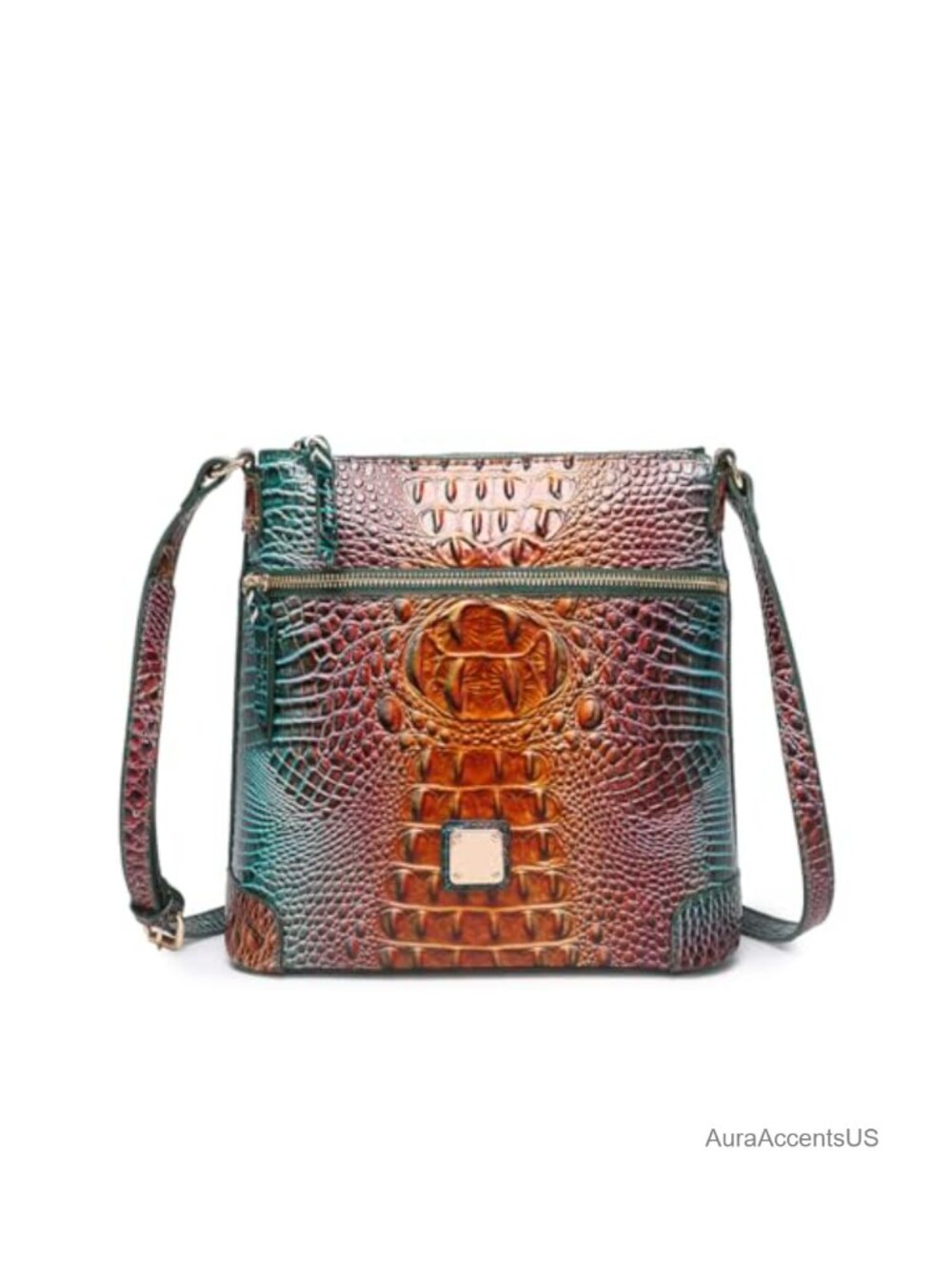 Faux Crocodile Crossbody Bag Vegan Leather Square Satchel Shoulder Purse
